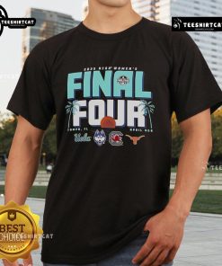 Official NCAA Women's Final Four Tampa Florida 2025 T-shirt featuring team logos and event branding in vibrant colors.