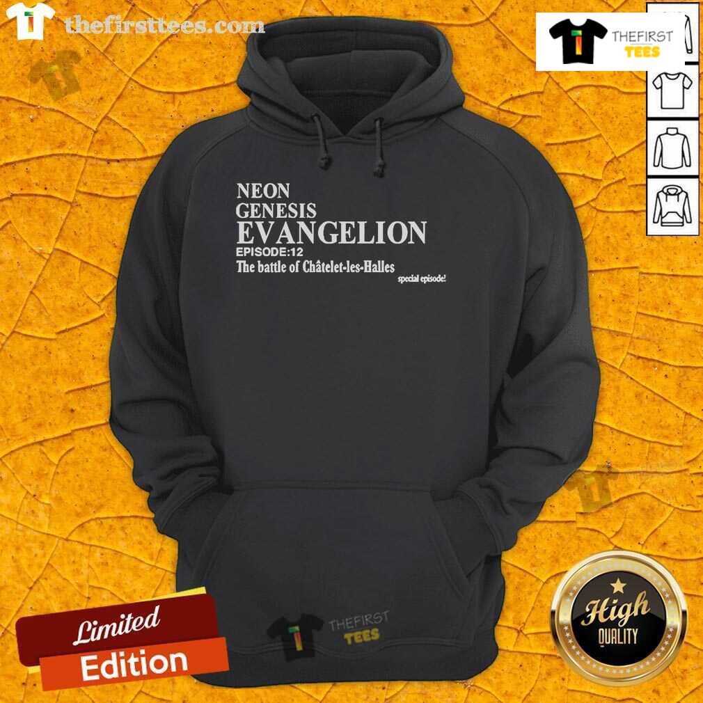 Official Neon Genesis Evangelion Episode 12 The Battle Of Châtelet-Les-Halles Hoodie Alt Text: Official Neon Genesis Evangelion Episode 12 hoodie featuring vibrant artwork from The Battle of Chtelet Les Halles.