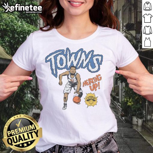Official New York Knicks comic book tee featuring Karl Anthony Towns, stylish design for ladies and basketball fans.