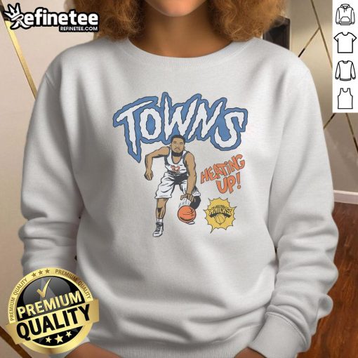 Official New York Knicks comic book sweatshirt featuring Karl Anthony Towns in vibrant team colors and graphics.