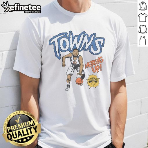 Alt Text: Official New York Knicks Comic Book Karl-Anthony Towns T-Shirt featuring vibrant graphics and team colors.