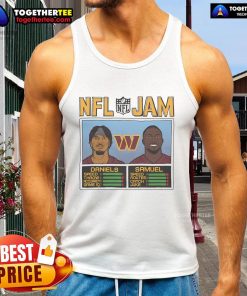 Alt Text: Official NFL Jam Commanders tank top featuring Daniels and Samuel, perfect for fans of Washington football.
