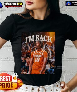 Alt Text: Official Nic Codie Texas Longhorns I'm Back Ladies Tee in vibrant orange, perfect for game day and showing team spirit.
