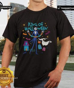 Alt Text: Official Nightmare Before Christmas King of Halloween Jack and Zero black Halloween T-shirt featuring iconic characters.