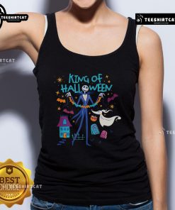 Alt Text: Black Halloween tank top featuring Jack Skellington and Zero from The Nightmare Before Christmas design.