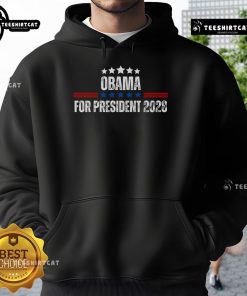 Official Obama For President 2028 hoodie design featuring bold graphics and campaign colors, perfect for supporters.