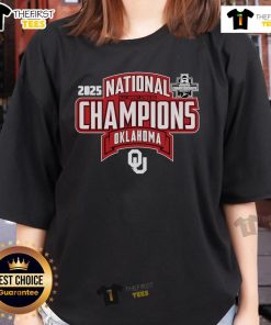 Official Oklahoma Sooners 2025 NCAA Women's Gymnastics National Champions ladies tee featuring team colors and logo.