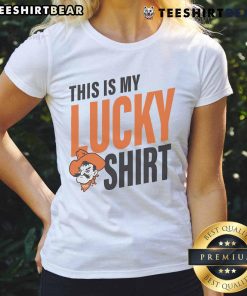 Official Oklahoma State Cowboys 'This Is My Lucky' ladies tee featuring vibrant team colors and stylish design.