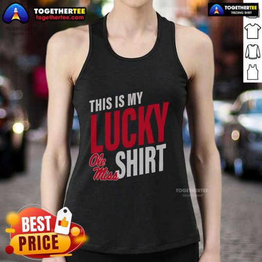 Alt Text: Official Ole Miss Rebels 'This Is My Lucky' tank top in navy, perfect for game day and showing team spirit.