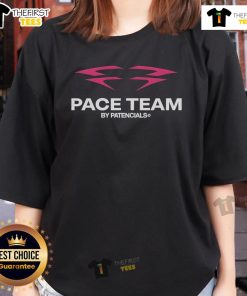 Alt Text: Official Pace Team Black Ladies Tee featuring a sleek design, perfect for running events and team spirit.