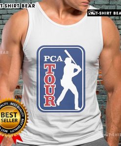 Alt Text: Pete Crow-Armstrong wearing an official PCA Tour tank top, showcasing his athletic style at a golf event.