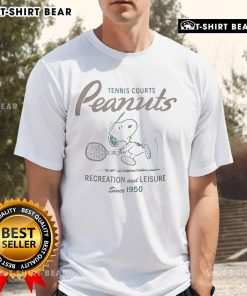 Official Peanuts Tennis Courts Recreation and Leisure Since 1950 T-Shirt featuring iconic Peanuts characters on a vibrant design.