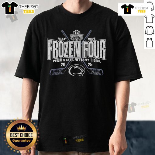 Official Penn State Nittany Lions 2025 NCAA Frozen Four Men's Ice Hockey Tournament T-Shirt in blue with team logo.
