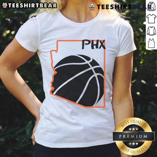 Official Phoenix PHX Basketball Valley Ladies Tee featuring vibrant team colors and logo for fans and supporters.