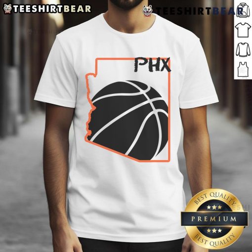 Alt Text: Official Phoenix Phx Basketball Valley T-Shirt featuring a bold design, perfect for fans of Phoenix basketball.