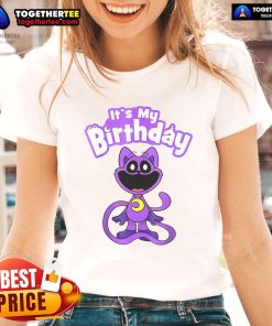 Official Poppy Playtime Catnap It's My Birthday Ladies Tee featuring vibrant graphics for fans of the popular game.