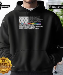 Official Protect Trans Kids Black Lives Matter hoodie featuring America flag and LGBTQ symbols, promoting support.