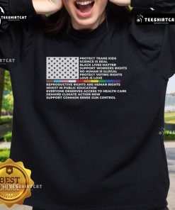 Official Protect Trans Kids Black Lives Matter sweatshirt featuring America flag design and LGBTQ support message.