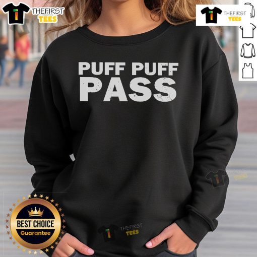 Cozy Official Puff Puff Pass Sweatshirt featuring bold graphic design, perfect for cannabis enthusiasts and casual wear.