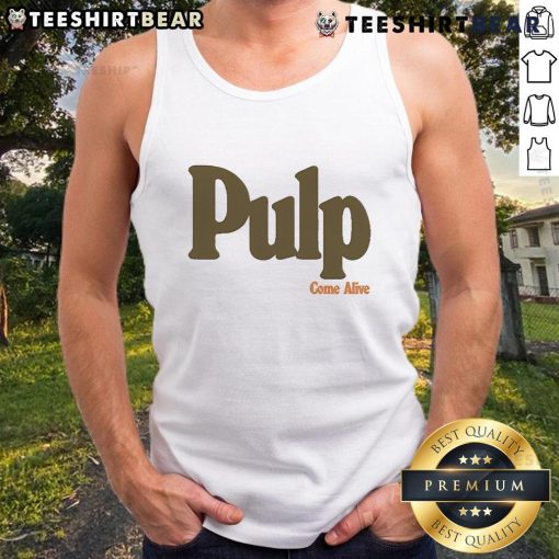 Official Pulp Come Alive logo tank top featuring vibrant design, perfect for fans of the iconic band and summer fashion.