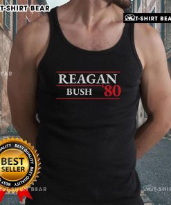 Official Reagan Bush 1980 Presidential Election tank top featuring vintage design and campaign graphics.