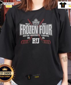 Official Red Boston Terriers 2025 NCAA Frozen Four Men's Ice Hockey Tournament Ladies Tee, perfect for fans and stylish wear.