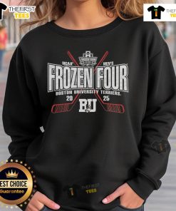 Official Red Boston Terriers 2025 NCAA Frozen Four Men's Ice Hockey Tournament Sweatshirt, perfect for fans.