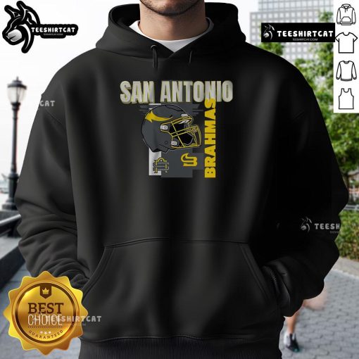 Alt Text: Official San Antonio Brahmas Helmet Frame Hoodie showcasing team logo and vibrant design for fans.