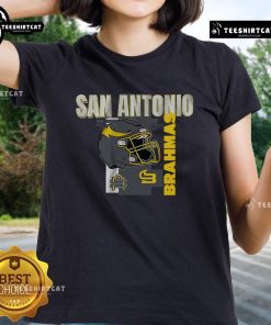 Alt Text: Official San Antonio Brahmas helmet frame ladies tee featuring team logo and stylish design for fans.