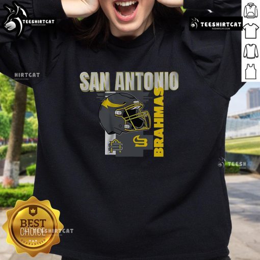 Official San Antonio Brahmas helmet frame sweatshirt showcasing team pride and style in a comfortable design.