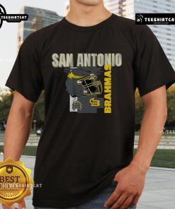 Alt Text: Official San Antonio Brahmas Helmet Frame T-Shirt featuring team colors and logo, perfect for fans and collectors.