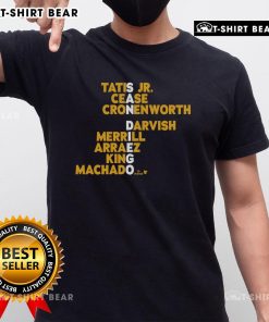 Official San Diego Baseball MLB Names 2025 T-Shirt featuring team logos and player names for fans of San Diego baseball.