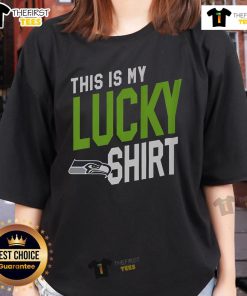 Official Seattle Seahawks This Is My Lucky Ladies Tee in vibrant blue, perfect for female fans on game day.