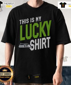 Alt Text: Official Seattle Seahawks This Is My Lucky T-Shirt featuring team logo and vibrant colors for fans on game day.