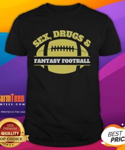 Official Sex Drugs And Fantasy Football T-Shirt featuring bold graphics, perfect for fantasy football enthusiasts.