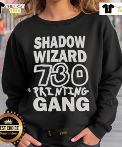 Alt Text: Official Shadow Wizard 730 Printing Gang Sweatshirt featuring bold graphics and a stylish design for cozy wear.