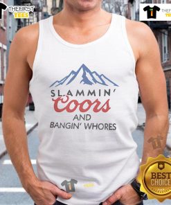 Official Slammin Coors and Bangin Whores 2025 tank top featuring vibrant design, perfect for summer parties and casual wear.