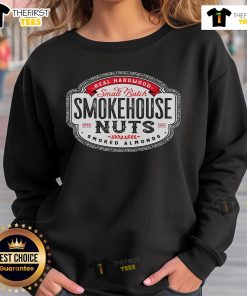Alt Text: Official Smokehouse Nuts Smoked Almonds sweatshirt featuring a stylish design perfect for nut lovers and casual wear.