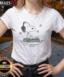 Official Snoopy DJ Full Frequency Sound Ladies Tee featuring a playful Snoopy graphic for music lovers and fans.