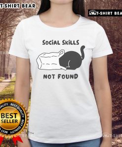 Official Social Skills Not Found Cat Ladies Tee featuring a playful cat graphic and witty text for cat lovers.