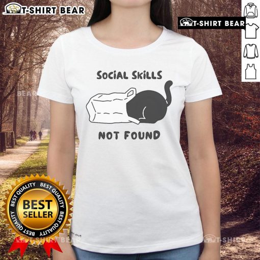 Official Social Skills Not Found Cat Ladies Tee featuring a playful cat graphic and witty text for cat lovers.