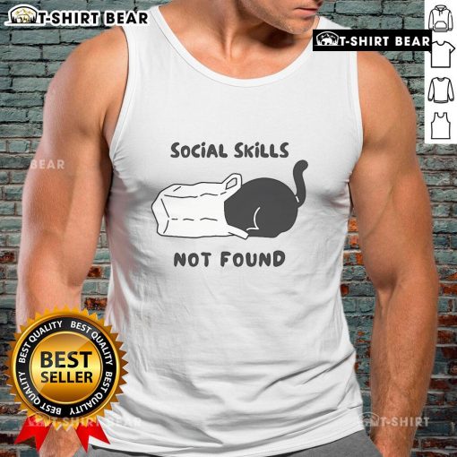 Official Social Skills Not Found Cat Tank Top featuring a playful cat graphic, perfect for casual wear and humor lovers.