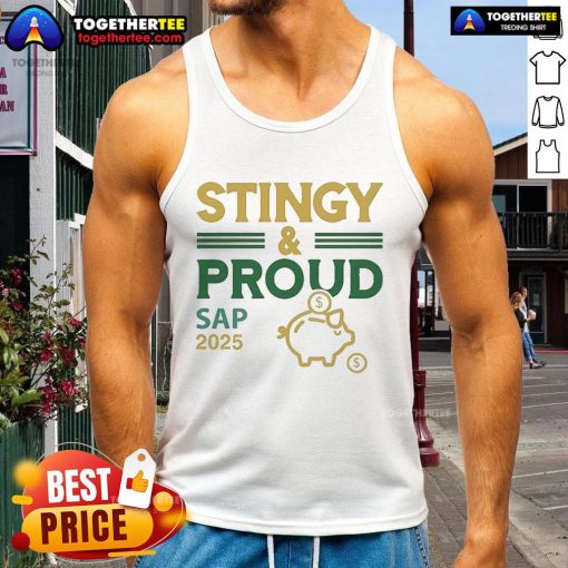 Official Stingy Proud Sap 2025 Tank Top featuring vibrant design, perfect for summer wear and showcasing your pride.