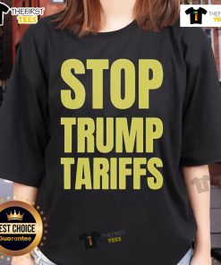 Official Stop Trump Tariffs 2025 Ladies Tee featuring bold text design for stylish activism and support against tariffs.