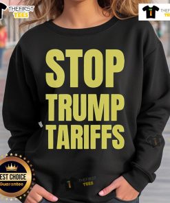 Official Stop Trump Tariffs 2025 Sweatshirt featuring bold text design, ideal for activists and supporters of fair trade.