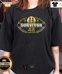 Official Survivor 48 Outwit Outplay Outlast Ladies Tee featuring vibrant graphics and a comfortable fit for fans.