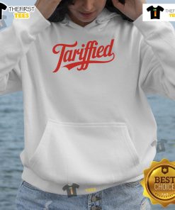 Funny Official Tariffied 2025 Political Humor Hoodie featuring witty graphics for election season enthusiasts.