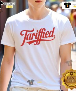 Official Tariffied 2025 Political Humor T-Shirt featuring a witty design on a vibrant background, perfect for political enthusiasts.