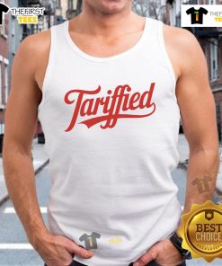Official Tariffied 2025 Political Humor Tank Top featuring a witty design perfect for political satire lovers.