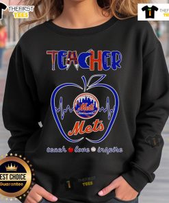 Official Teacher Teach Love Inspire New York Mets Sweatshirt featuring team logo and motivational design.